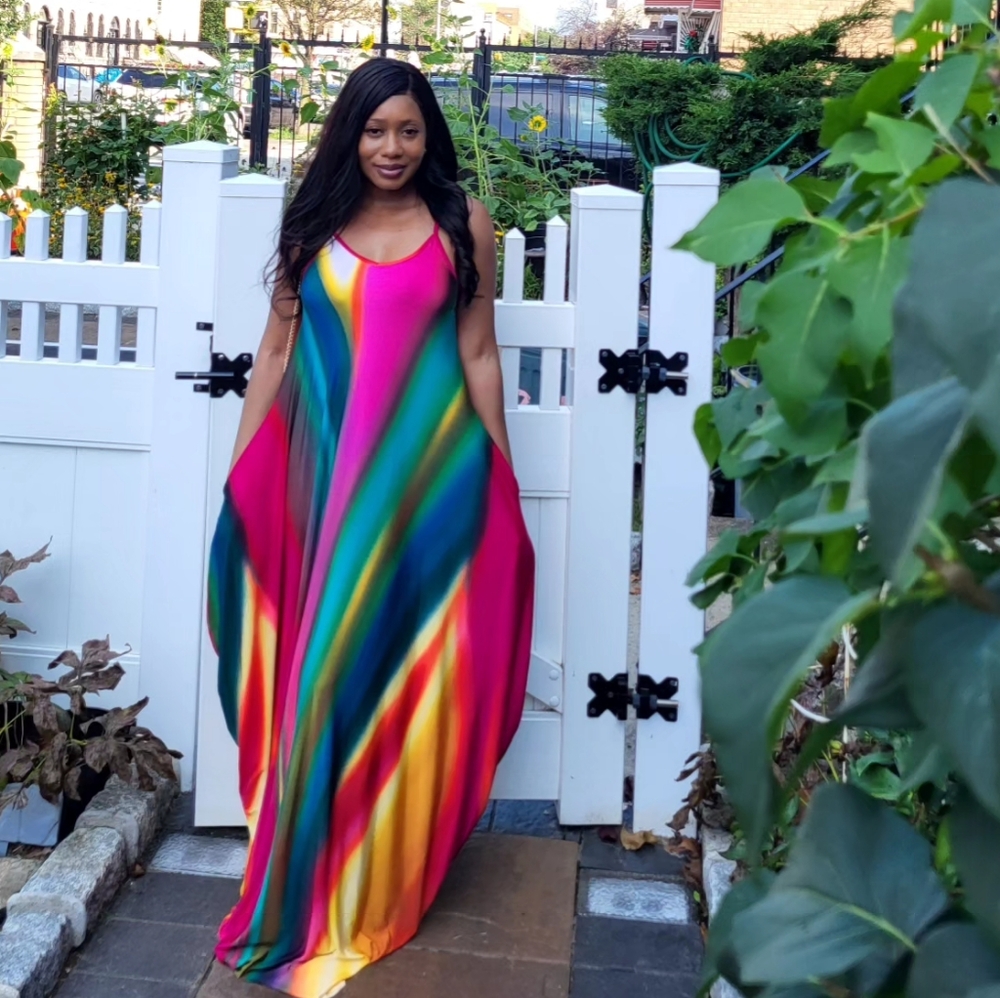 Vibrant Fuschia Multicolor Maxi Dress